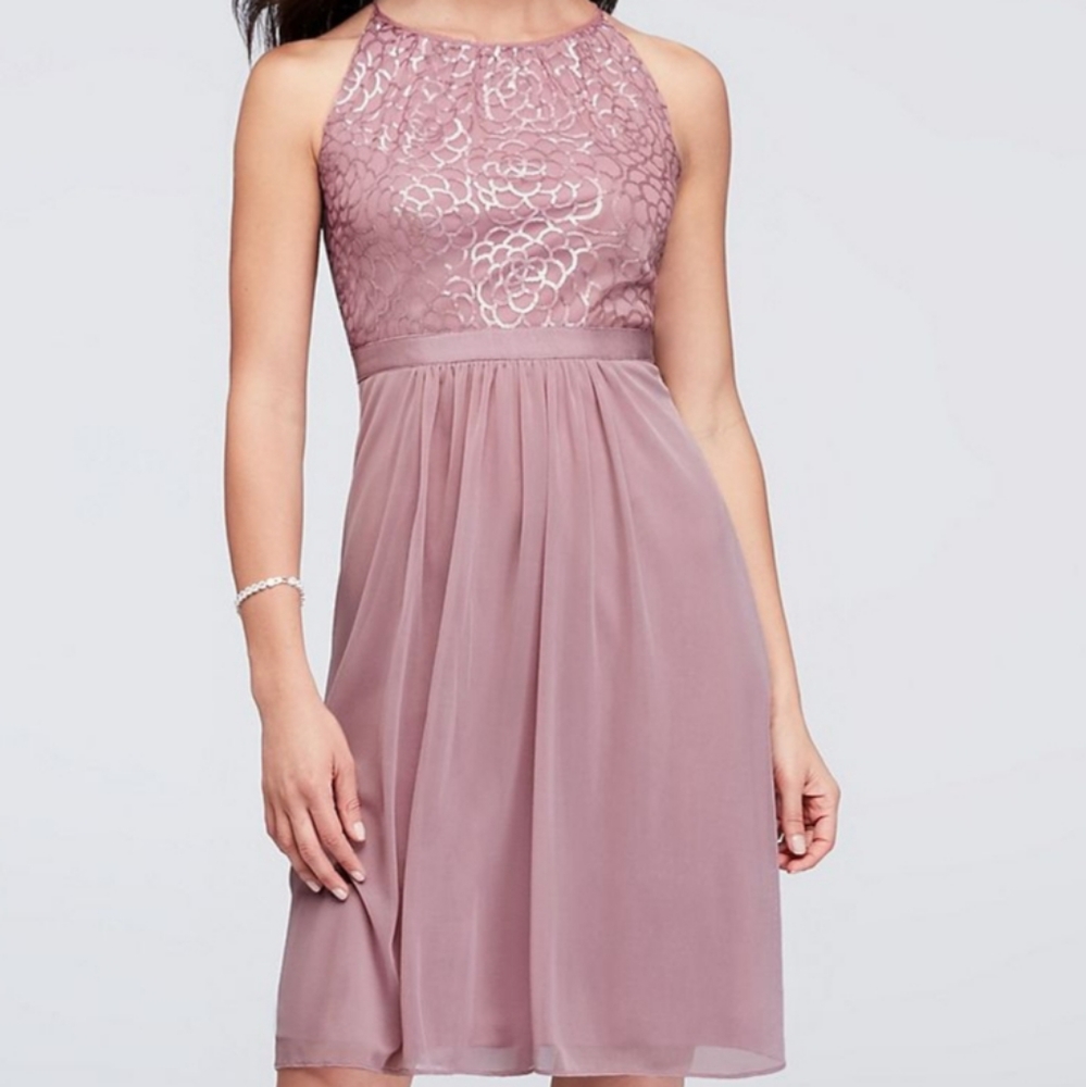 David's Bridal Pale Pink Sequined Dress